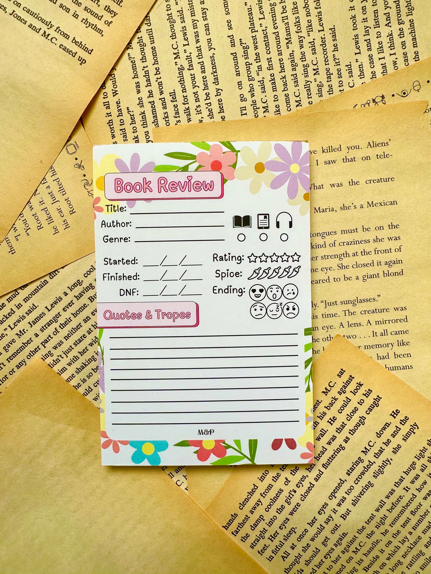 Floral Book Review Notepad