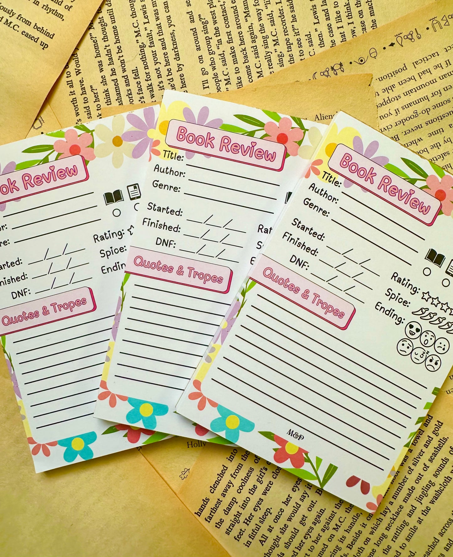 Floral Book Review Notepad